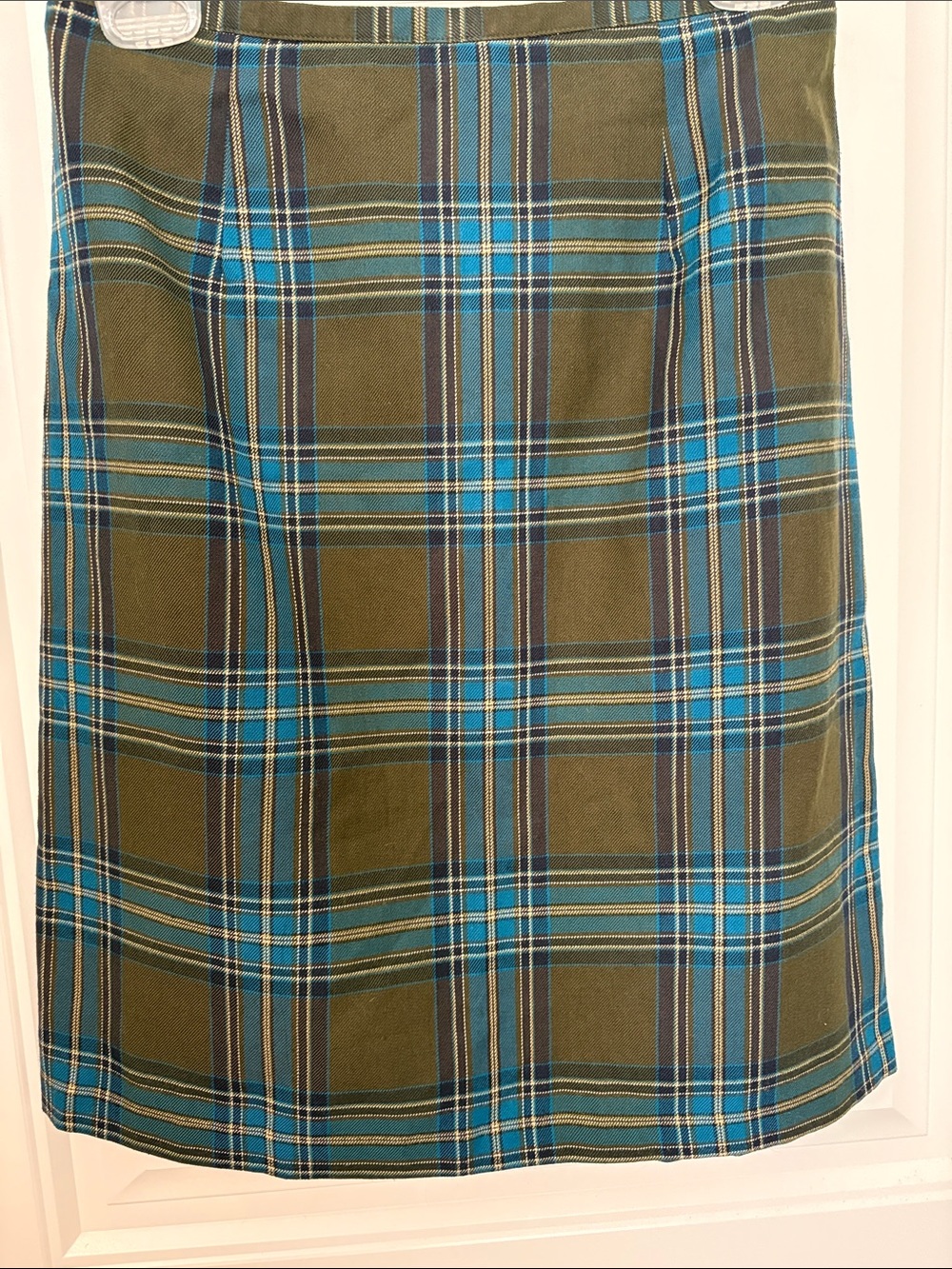 NYC New York Clothing Co 10P Plaid Pencil Skirt Olive Teal Preppy Petite